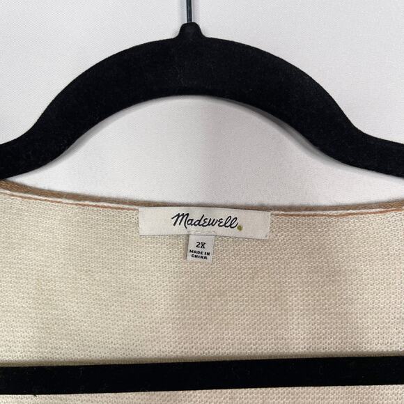 Madewell 2X Cream Tan Kimball Pullover Sweater in Colorblock V Neck Merino Wool - Picture 7 of 10